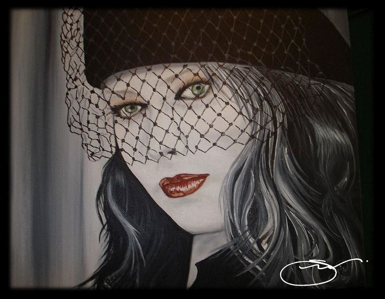 Acrylic painting of a veiled woman